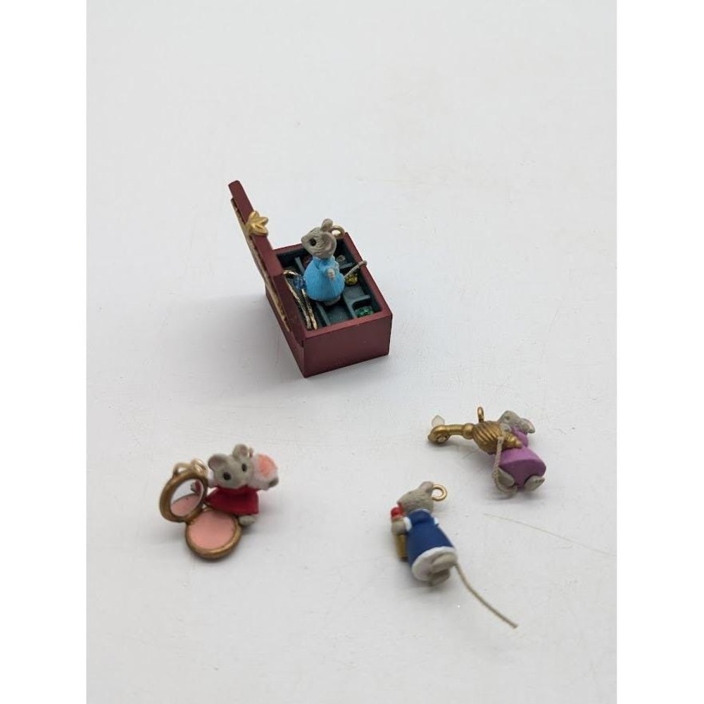 Vtg Hallmark Ornament Miniatures Tiny Treasures Mice Jewelry Box Set 4 Makeup - Picture 2 of 5